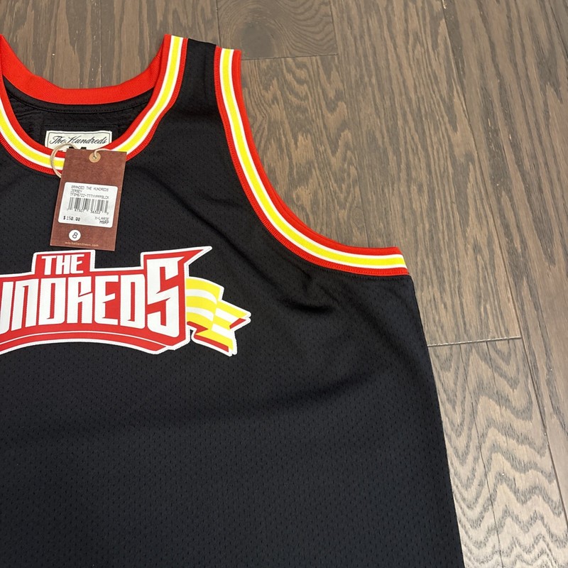 The Hundreds Mitchell & Ness XL Baksetball Jersey Black Red Yellow Atom Bomb NWT gallery