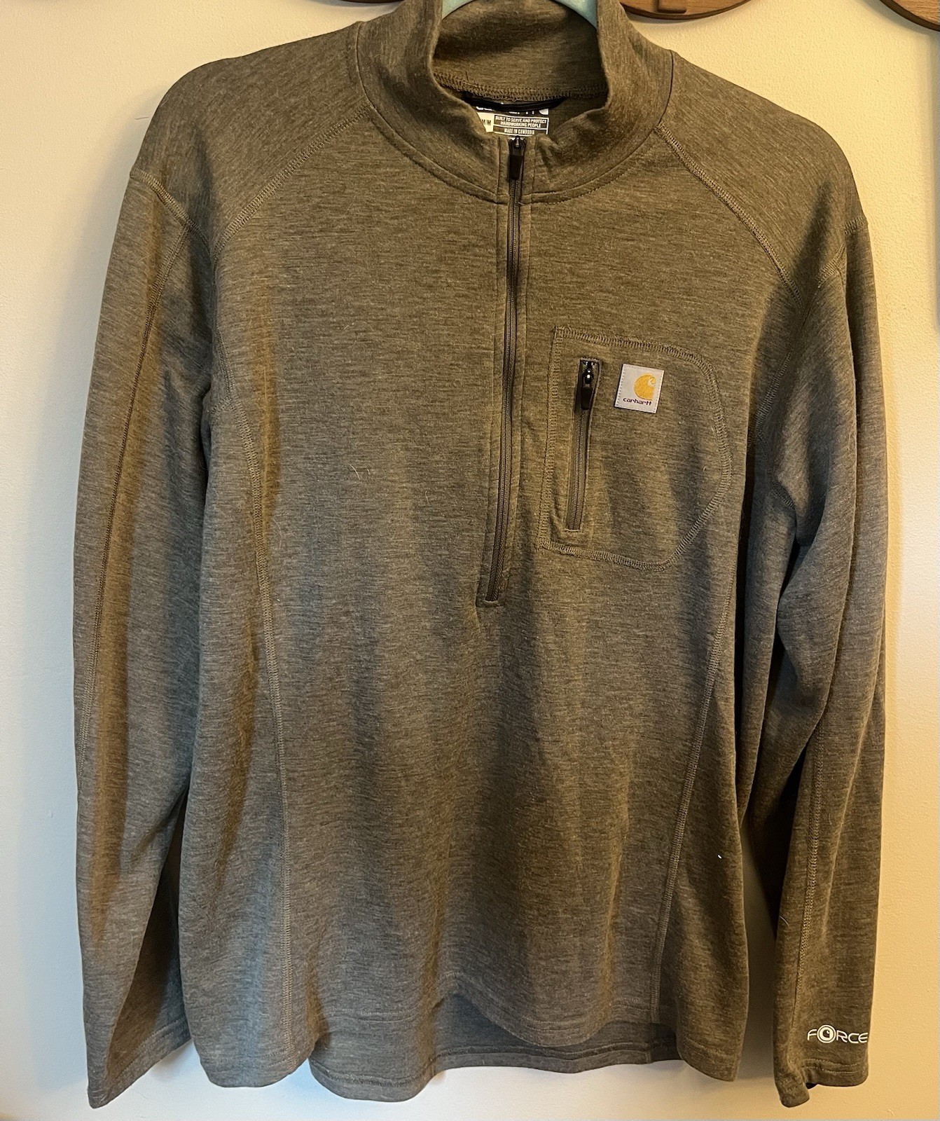 CARHARTT Shirt Mens Force Midweight Base Layer Poly-Wool 1/4 Zip MBL120 Olive gallery