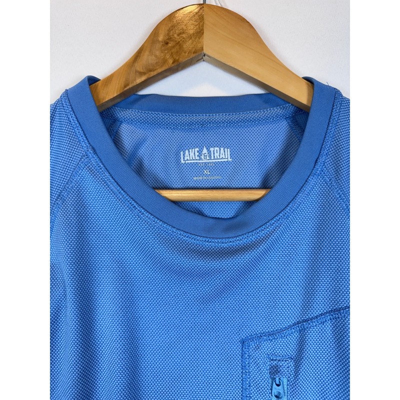 Lake & Trail Mens XL Blue Athletic Shirt Short Sleeve Zip Pocket Performance Tee gallery