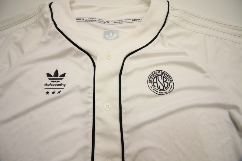 Adidas Skateboarding ASB Baseball Jersey Mens M White Button Trefoil Black Strip gallery