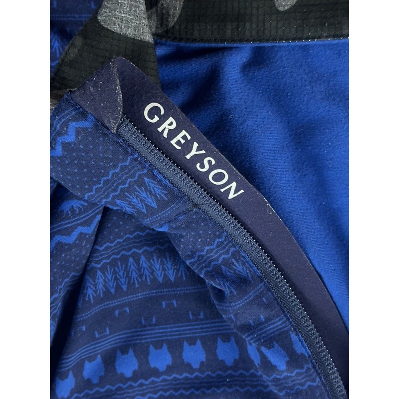 Greyson Pullover Men S Blue Athletic 1/4 Zip Fair Isle Wolf Head Logo Activewear gallery