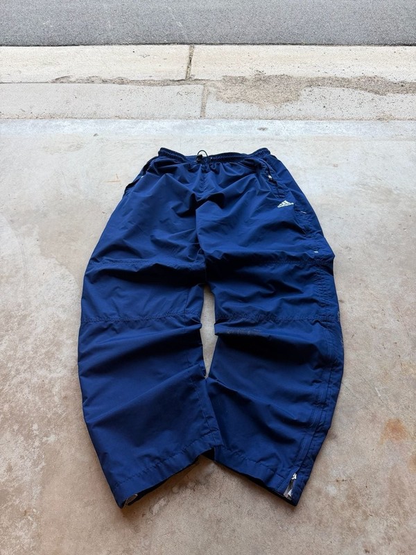 2000s Y2K baggy Adidas Vintage Nylon Track Pants Navy Blue size large gallery