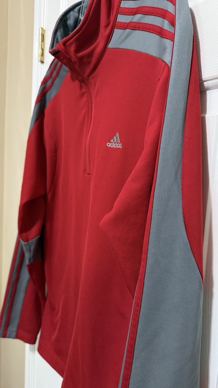 Adidas Clima365 Climawarm Colorblock 3 Stripe Red Gray Half Zip Pullover Sz L gallery