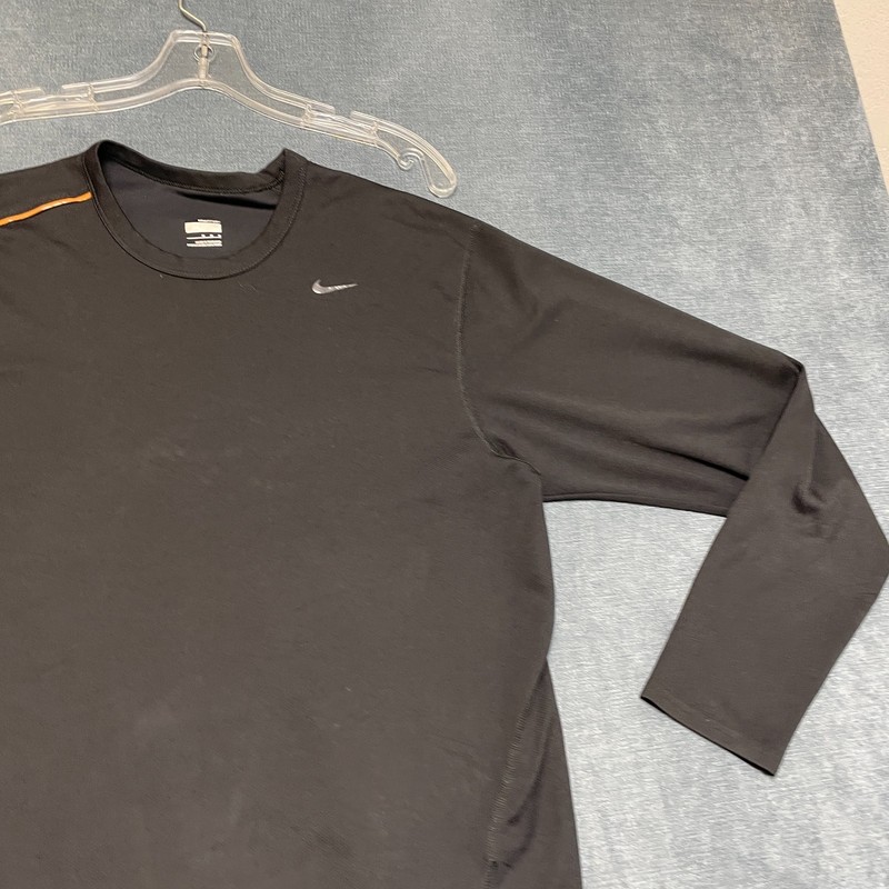 Nike Fit Dry Running Shirt Men Medium Black Long Sleeve Crew Neck Training Sport gallery
