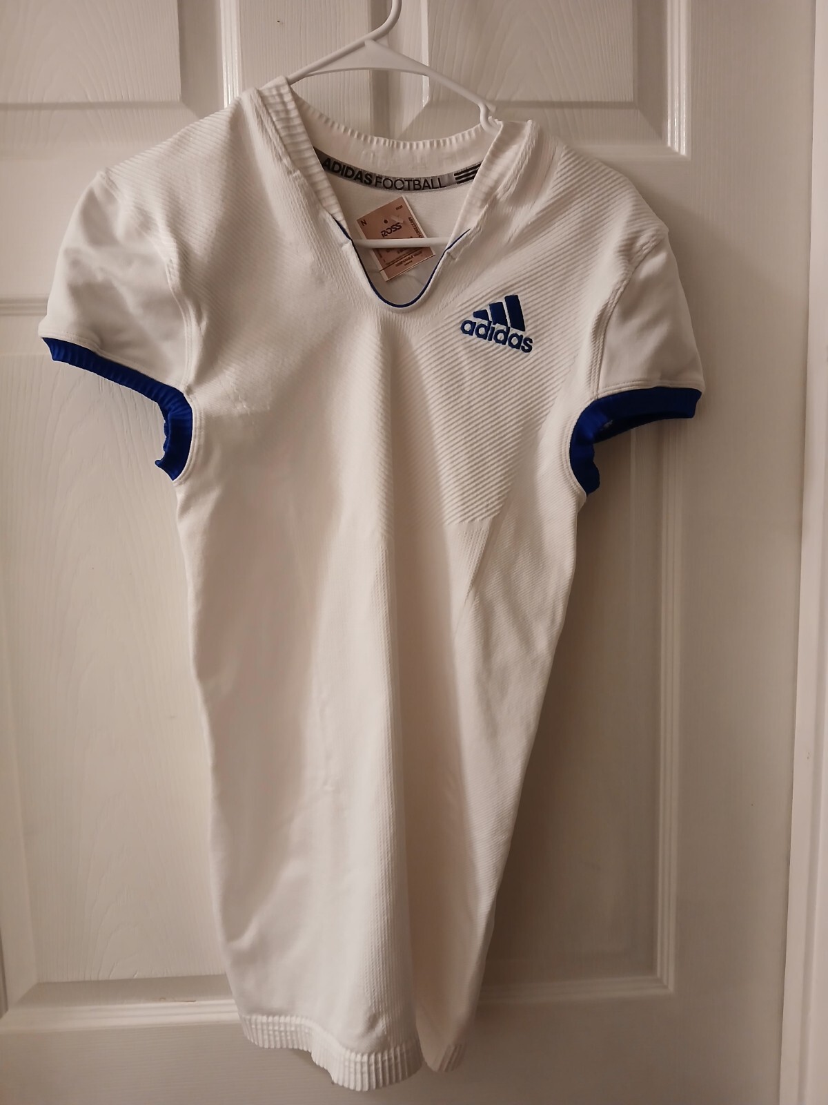 Adidas Football Compression Shirt. White With Blue Trim. NWT. Size L. gallery