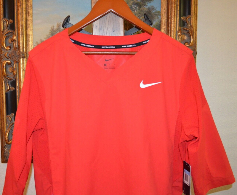 NIKE Men's Baseball Jacket Short Sleeve 897383-657 Red Pullover SZ M NWT $85 gallery