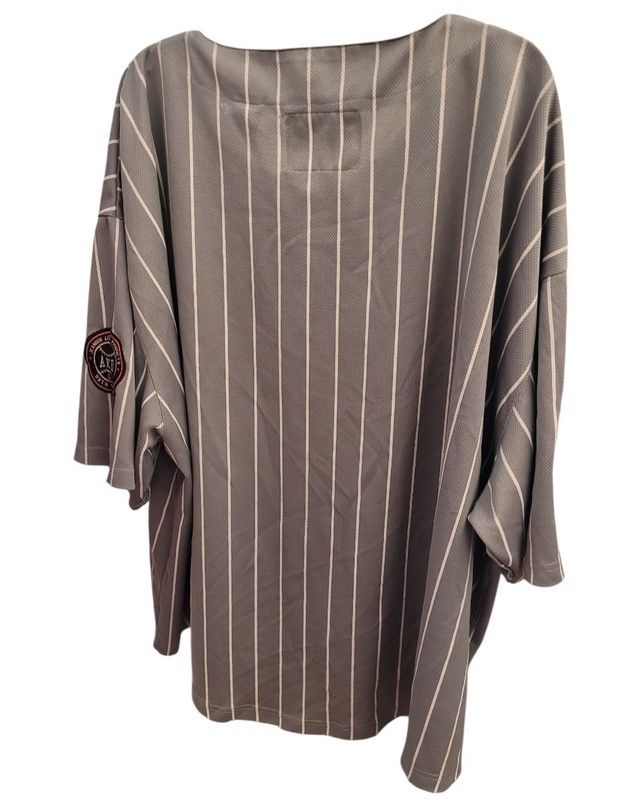 Men's Size 6XL AKADEMIKS "Heavy Hitters" Gray Pinstriped Baseball Style Jersey gallery