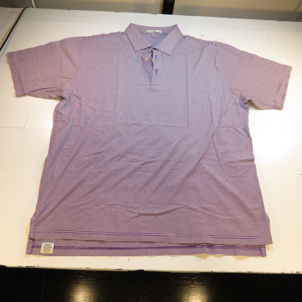 PETER MILLAR designer GOLF POLO SHIRT Mens L Striped Purple & White gallery