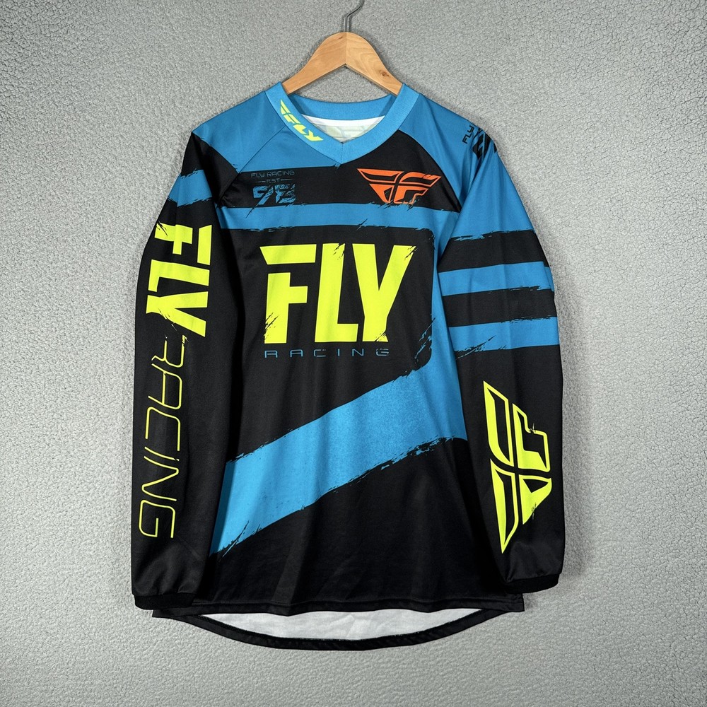 Fly Racing Jersey Mens Large Blue F-16 Motorcycle Long Sleeve V-Neck Performance