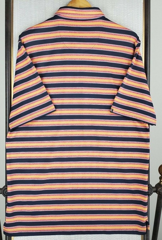 STRAIGHT DOWN Size Large Blue/Orange Striped Mens Golf Polo Shirt Performance gallery
