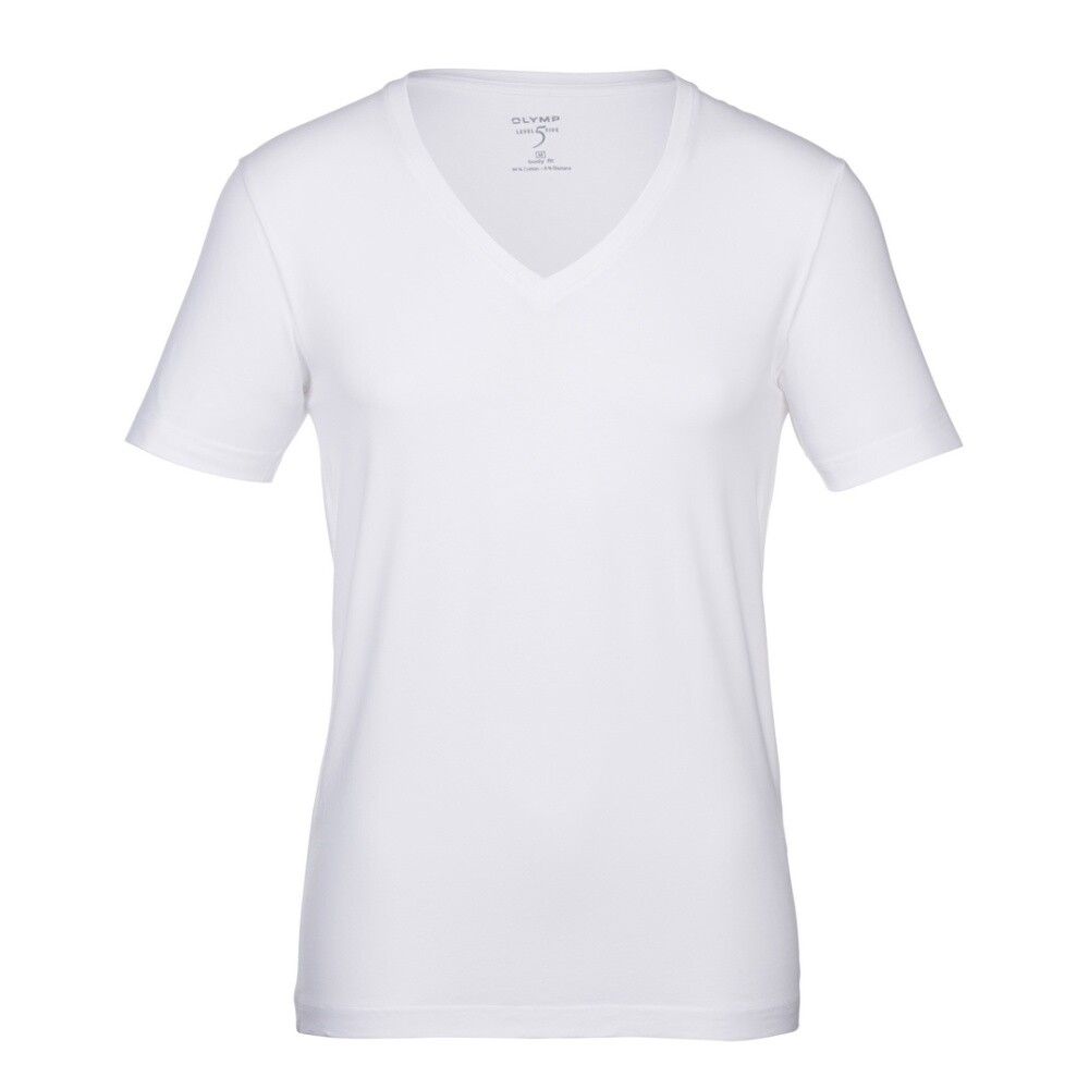 Olymp Body Fit Level Five 5 Basic T-Shirt weiß V-Ausschnitt 0801 12 00