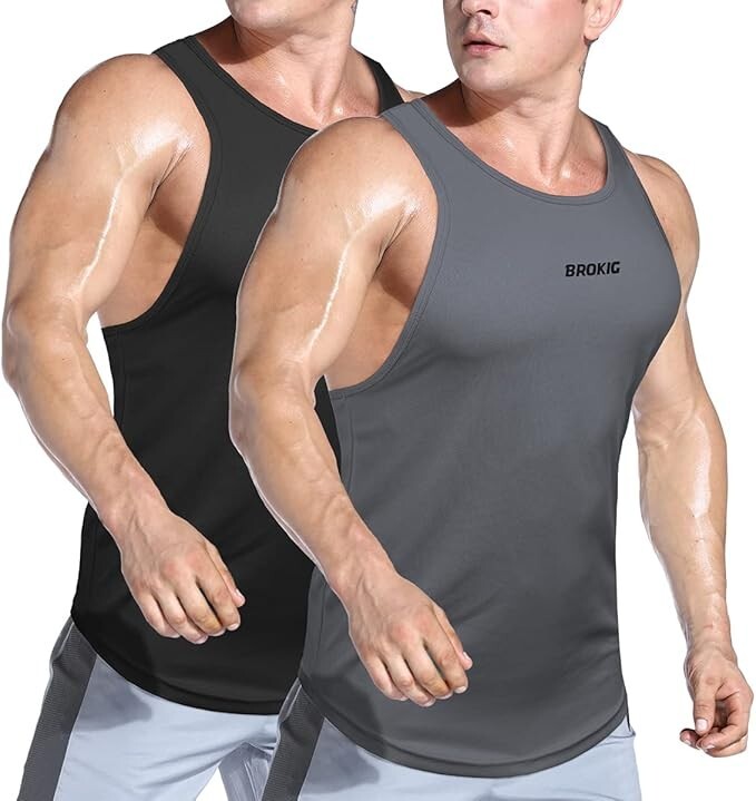 BROKIG Gym Tank Tops Dry Fit Sleeveless Workout Y-Back Shirts Vests 2PK Size XL gallery