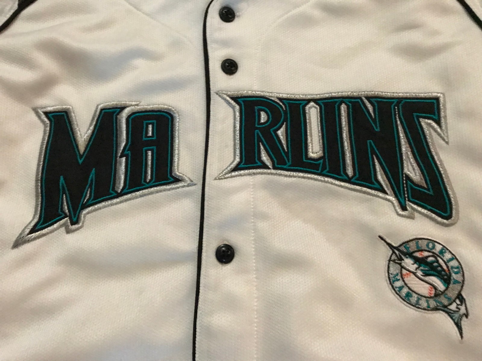 True Fan Adult MLB Florida Marlins White Baseball Jersey Button Shirt XL Sewn gallery