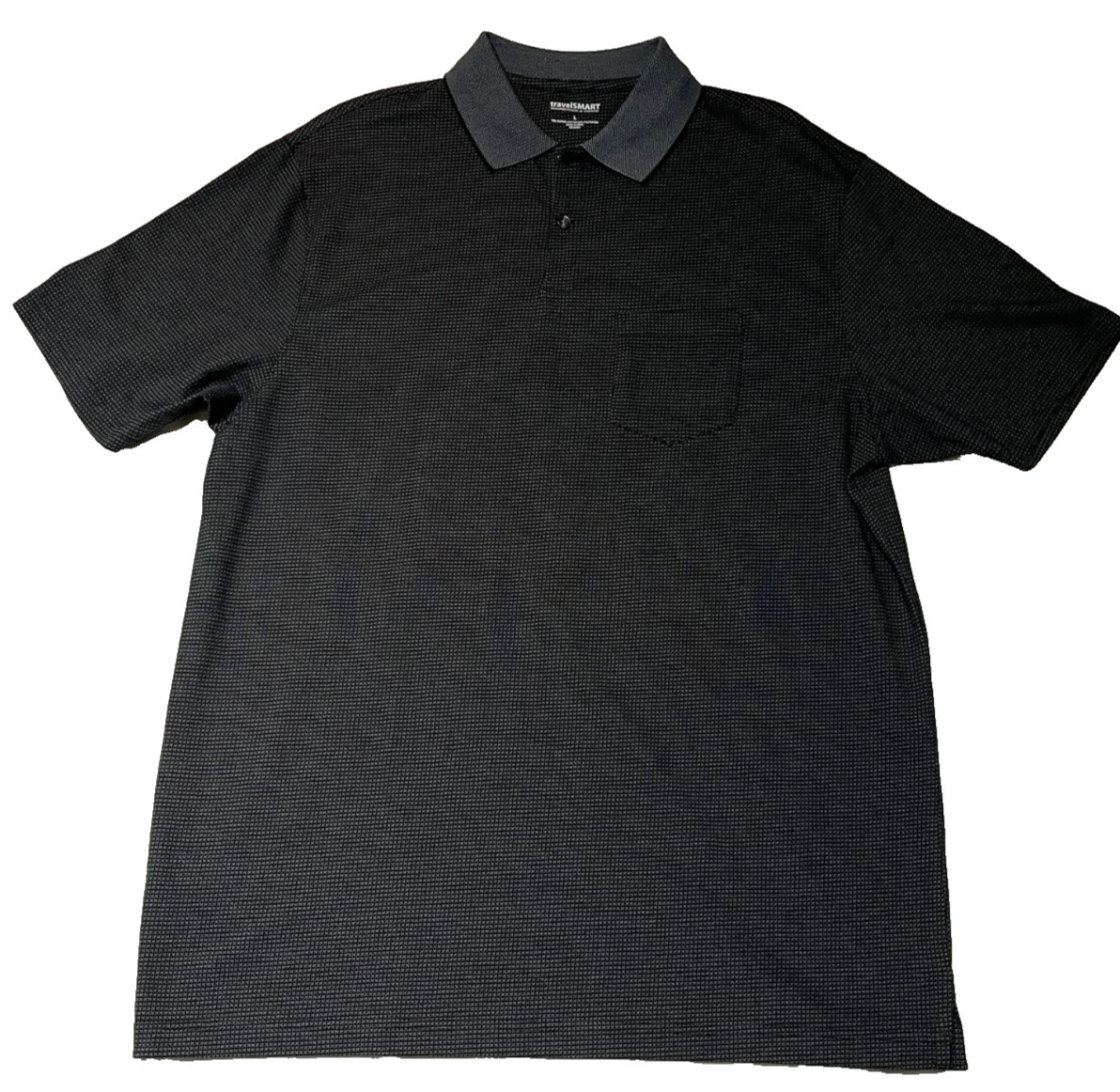 ROUNDTREE YORKE TRAVELSMART GOLF PERFORMANCE POLO SHIRT MENS L BLACK CHECK gallery