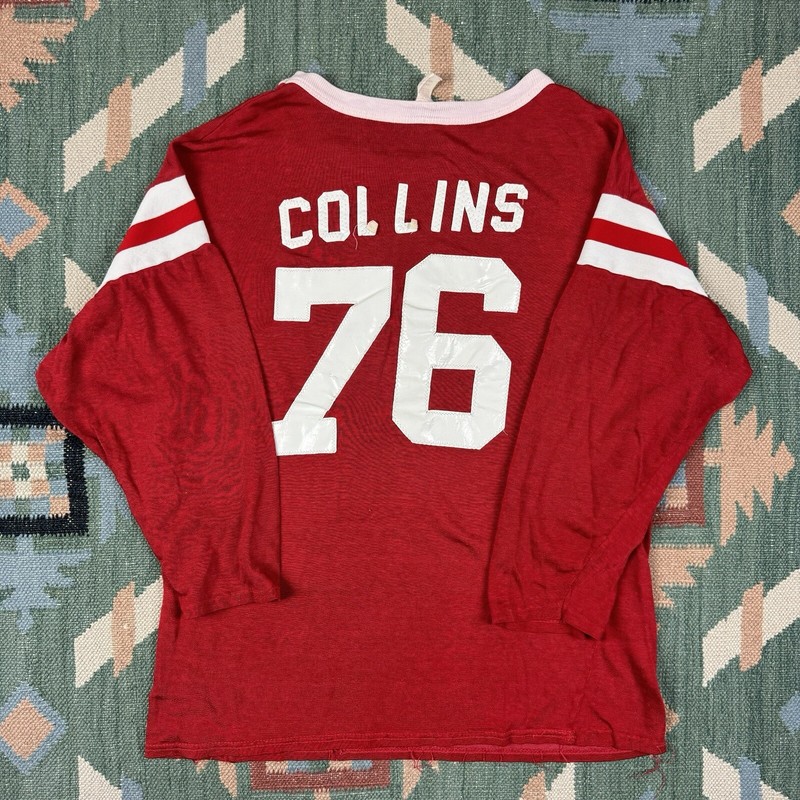 Vintage 60s Legal Eagles Striped Football Jersey Rayon #76 Red Size 46 USA gallery