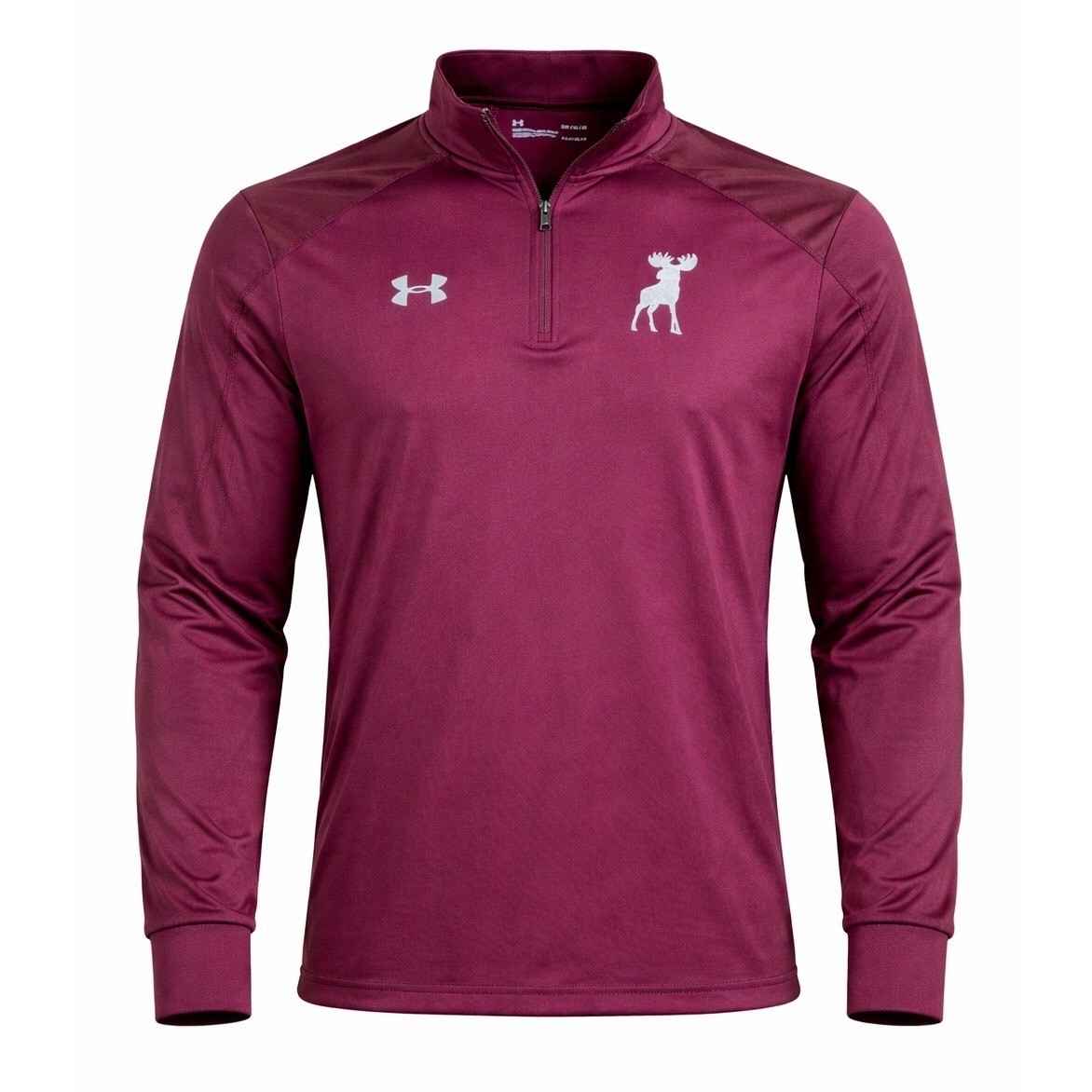Under Armour loose 1/4 Zip Pullover Moose Logo Athletic Shirt Mens Medium Maroon gallery