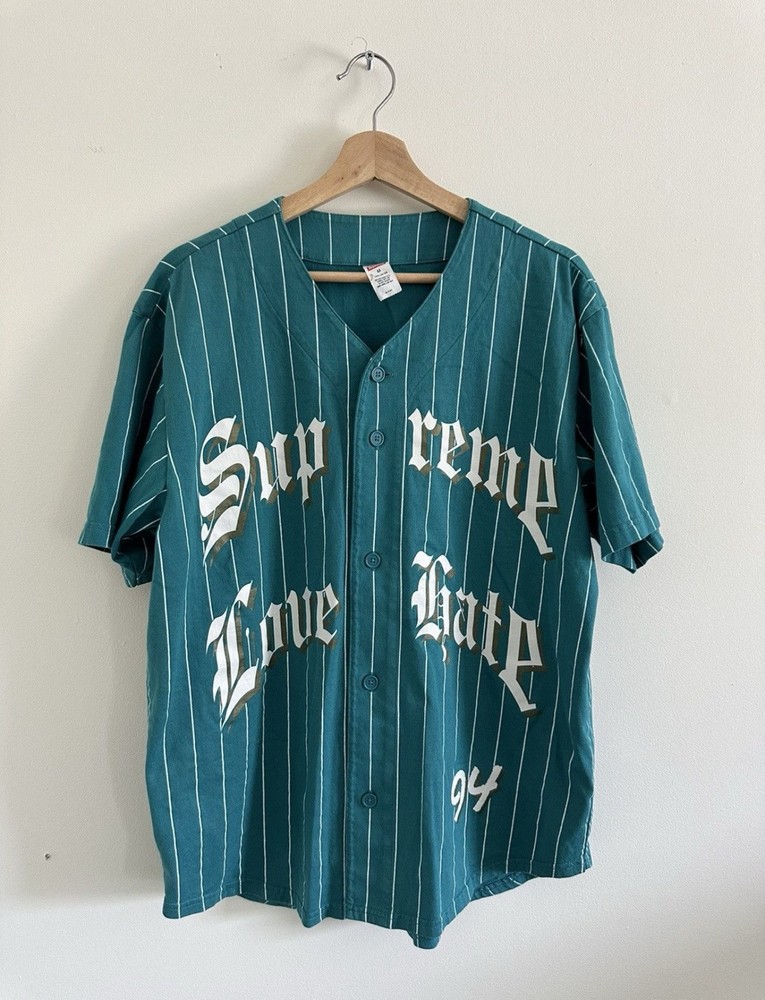 supreme love hate baseball jersey size M Blue Teal
