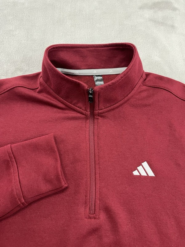 Adidas Go-To 1/4 Zip Pullover Men Small Burgundy Mock Neck 3-Stripes Activewear gallery