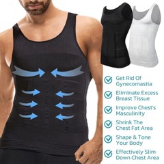 Mens Slimming Body Shaper Belly Chest Compression Vest Girdle T-Shirt Tank Tops