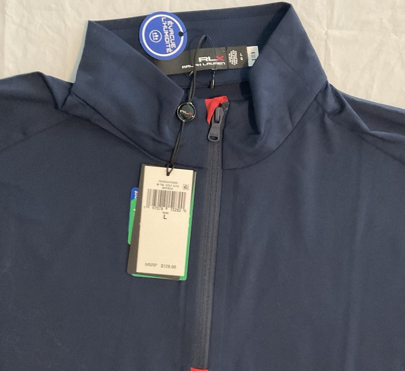 RLX Ralph Lauren Men’s Large 1/4 Zip Wicking Performance Golf Top Navy Red NEW gallery