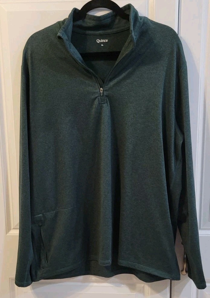Quince Flowknit Performance Heather Green Half-Zip Pullover Mens Long Sleeve XL