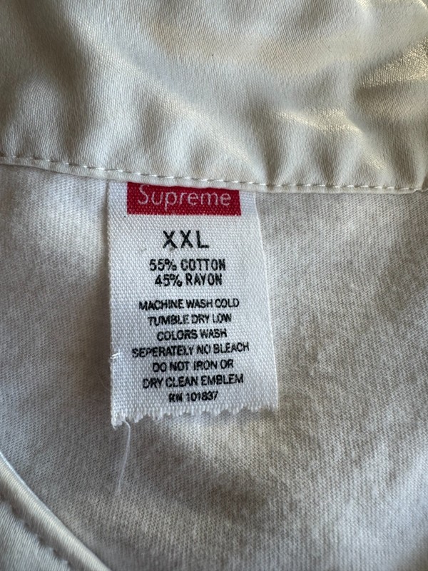 Supreme 1 (One) Satin Jersey Button Up Baseball Black RARE Size XXL WHITE 2XL gallery