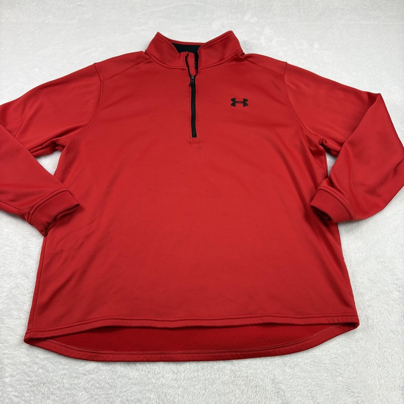 Under Armour Pullover Mens XL Red ColdGear 1/4 Zip Mock Neck Fleece Thermal gallery