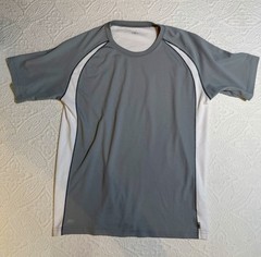 Alo Large Performance Athletic Tee Gray White 42” Chest 28” Long Unisex