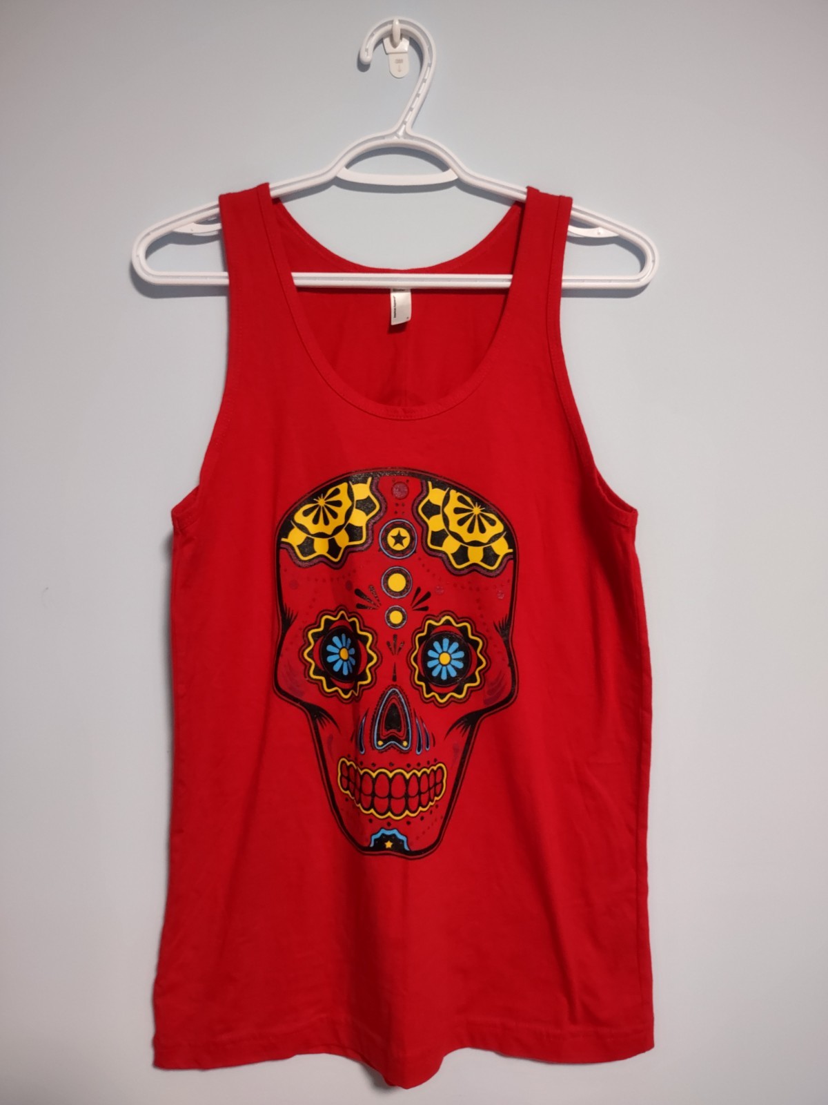 American Apparel Geometric Skull Red Tank Top Cotton Men Unisex S gallery