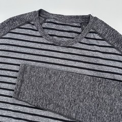 Lululemon Shirt Mens Large Surge Warm Crew Long Sleeve Black Gray Striped