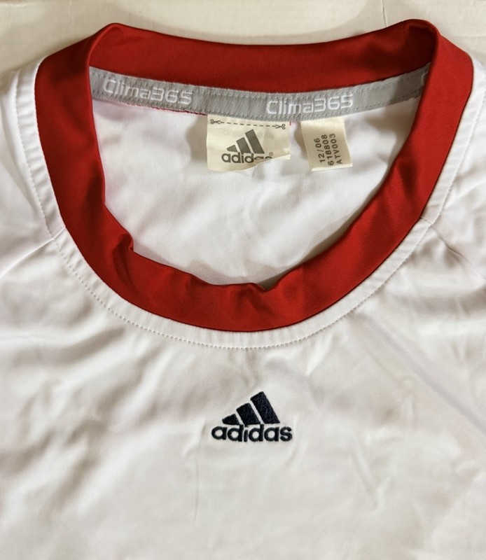 Adidas Clima365 Men's Medium M Red White ClimaCool Soccer Jersey Shirt Navy logo gallery