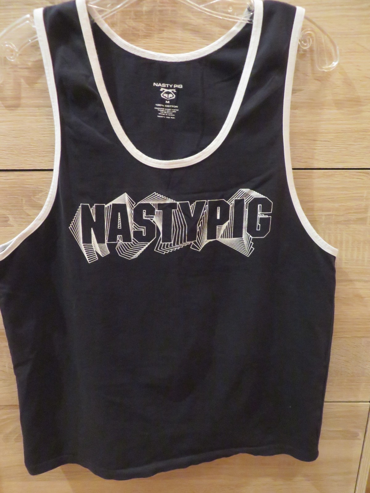 NASTY PIG SPELLOUT BLACK WHITE COTTON TANK TOP SIZE M gallery