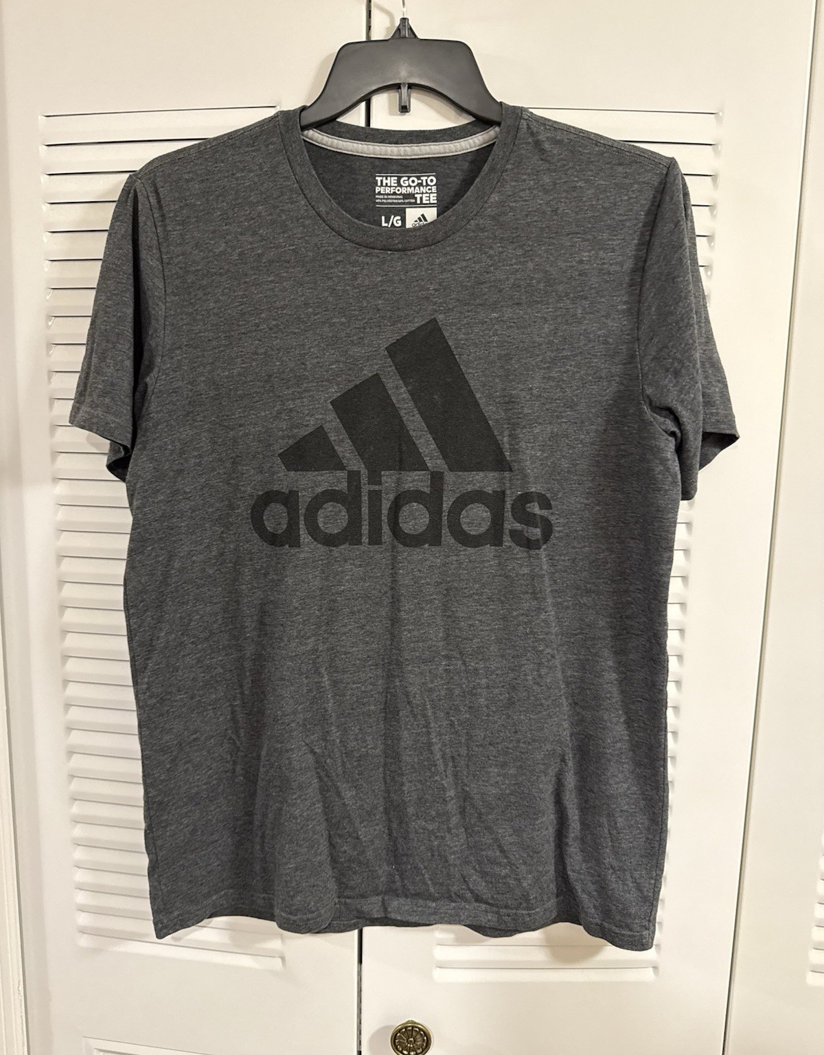 adidas The Go-To Performance Tee Men’s L Gray Short Sleeve Crew Climalite Logo gallery