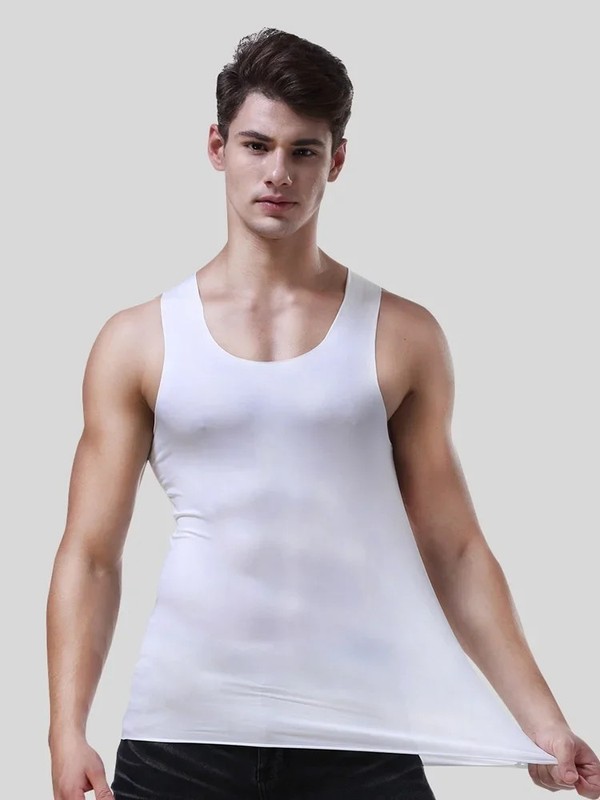 Men's vest, ice-silk seamless fitness tight breathable underwear, youth sports h gallery