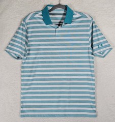 UA Under Armour Mens Polo Shirt Size Medium Heat Gear Blue Green Striped