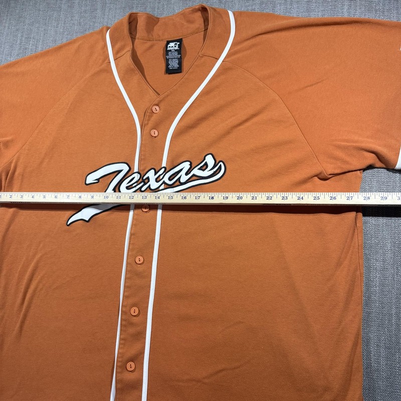 Vintage Starter Texas Baseball Jersey Mens 3XL Orange Button Front Raglan Shirt gallery