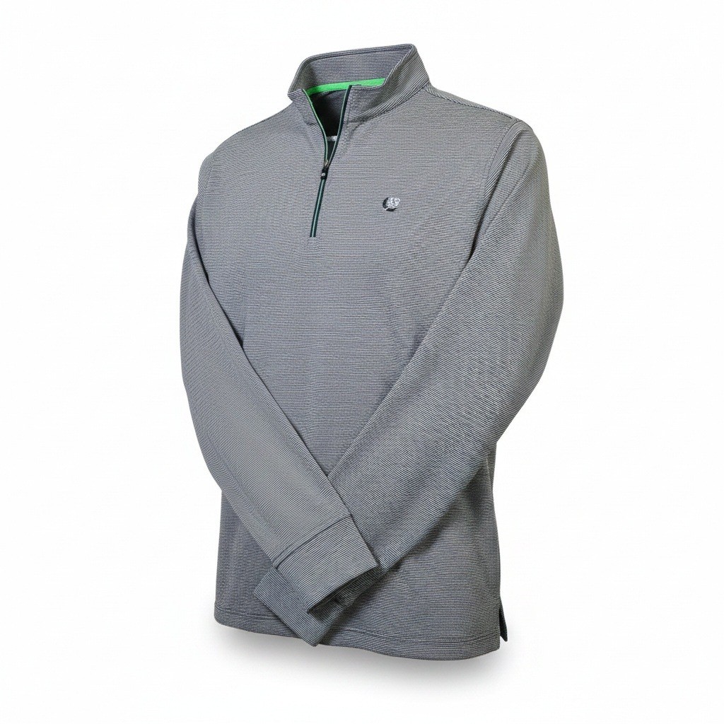 FootJoy Mens Quarter Zip Golf Pullover Navy White Stripe Lime Green Accent XL gallery