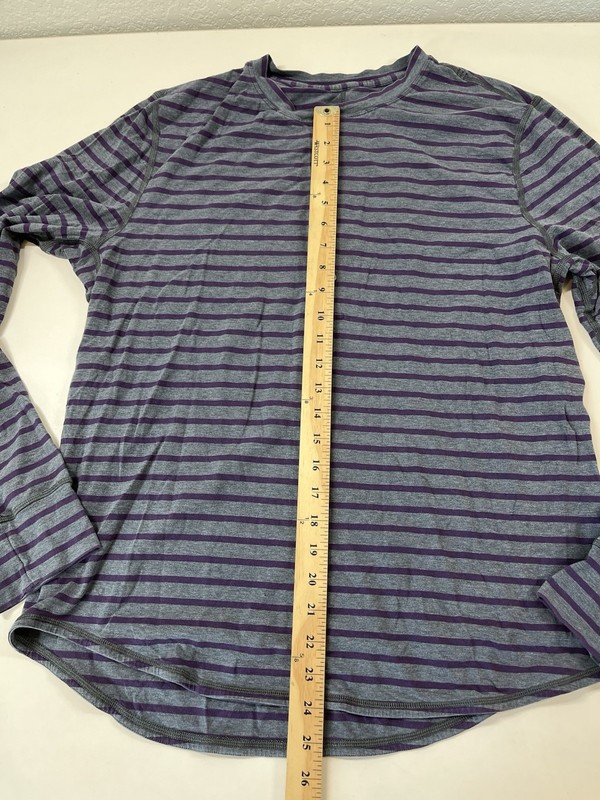 Gray Purple Striped Lululemon Long Sleeve Casual Shirt Men's L Large gallery