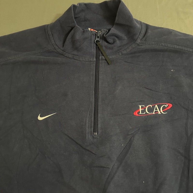 Vintage Nike Team ECAC Quarter Zip Pullover Navy Sweatshirt Sz Large gallery