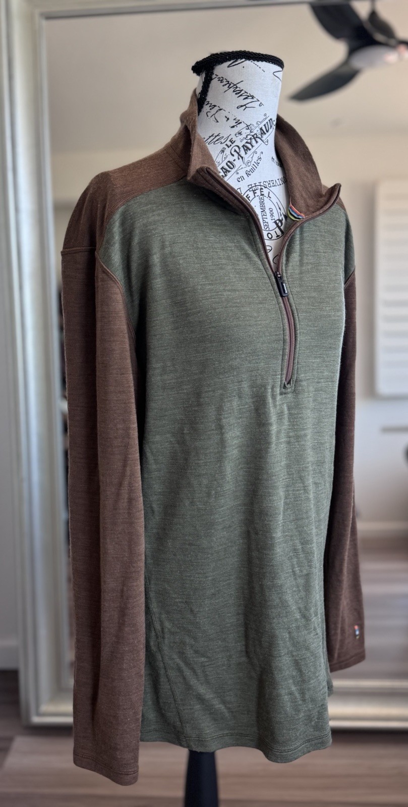 Smartwool Merino 250 1/4 Zip base layer Size Winter Moss Fox Brown Mens Size L gallery