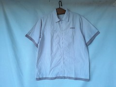 Vintage Reebok Bowling Shirt Men’s Medium Beige Logo Boxy Fit Zip up