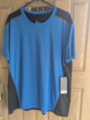 MSX By Michael Strahan Mens Blue Stripe Performance Jersey T-Shirt Blue Black…