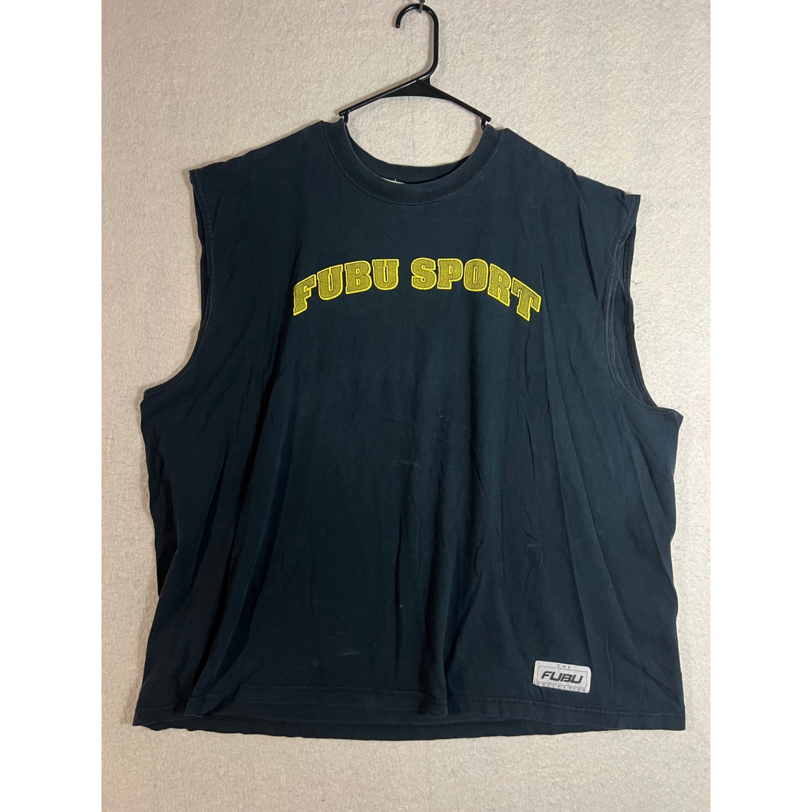 FUBU SPORT Sleeveless T Shirt Mens XXL Black Yellow Logo Gym Athletic gallery