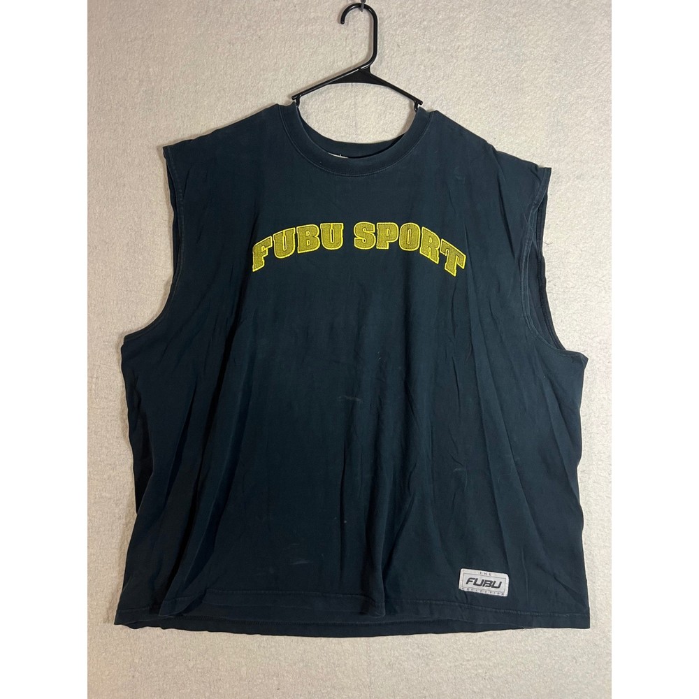FUBU SPORT Sleeveless T Shirt Mens XXL Black Yellow Logo Gym Athletic