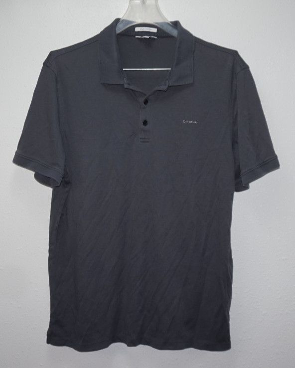 Calvin Klein Gray Liquid Cotton Polo Shirt Mens Sz L