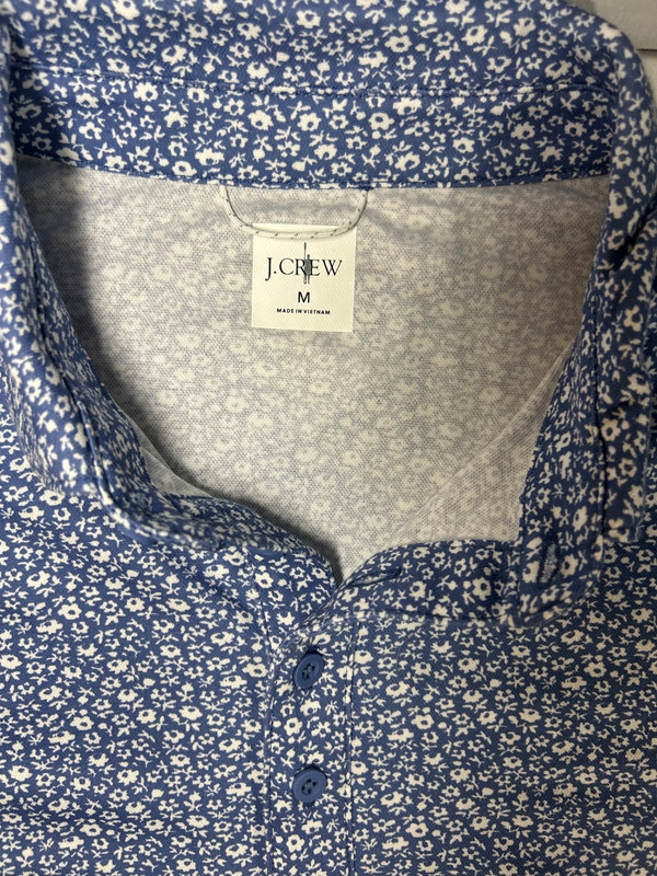 J Crew Performance Polo Coolmax Mens Blue Floral Sz Med Button Long Sleeve Shirt gallery