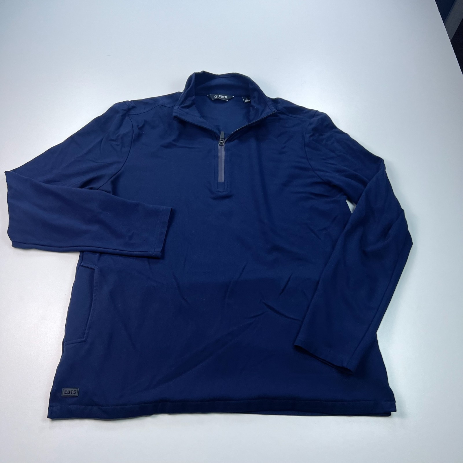 CUTS 1/4 Zip Pullover Shirt Mens Large Navy Blue Lightweight Stretch Pockets gallery