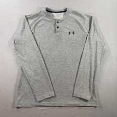 Under Armour ColdGear Infrared Henley Shirt Mens Medium Gray Long Sleeve Thermal