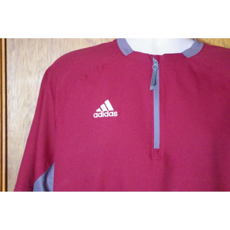 Adidas Men's Climalite Large Quarter Zip Short Sleeve Pullover Maroon Grey gallery
