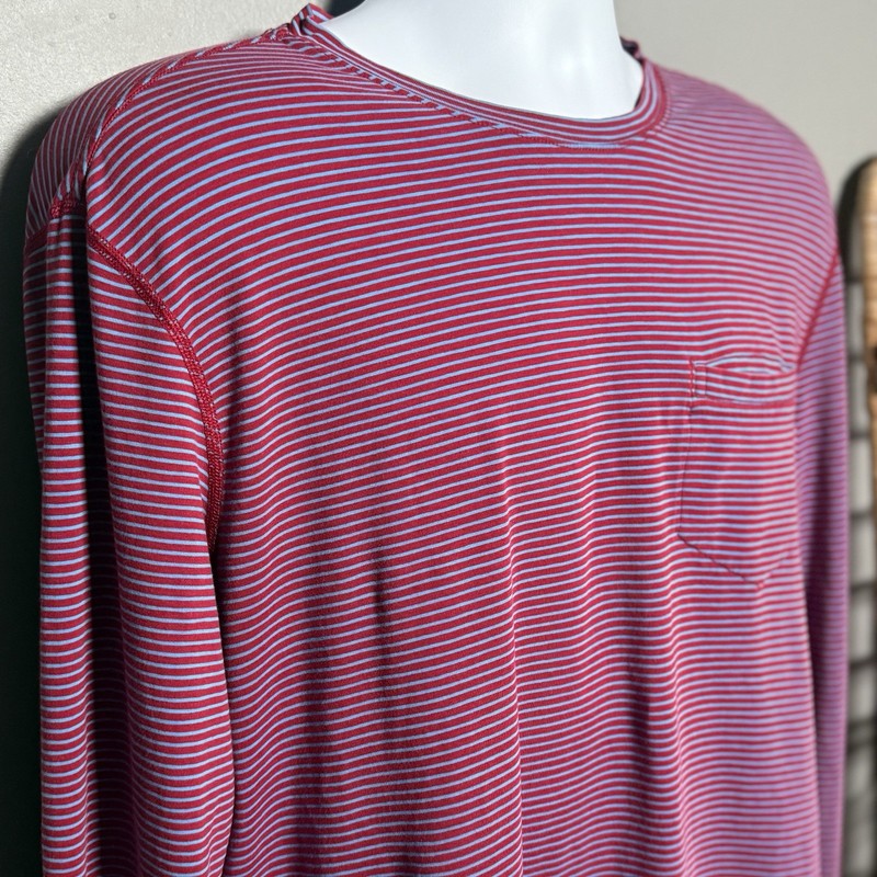 Lululemon Men’s Sz XL 5 Year Basic Long Sleeve Shirt Pocket Red Blue Stripe gallery
